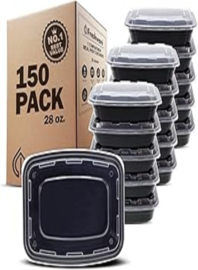 Freshware Meal Prep Containers [150 Pack] 1 Compartment Food Storage Containers with Lids, Bento Box, BPA Free, Stackable, Microwave/Dishwasher/Freezer Safe (28 oz)