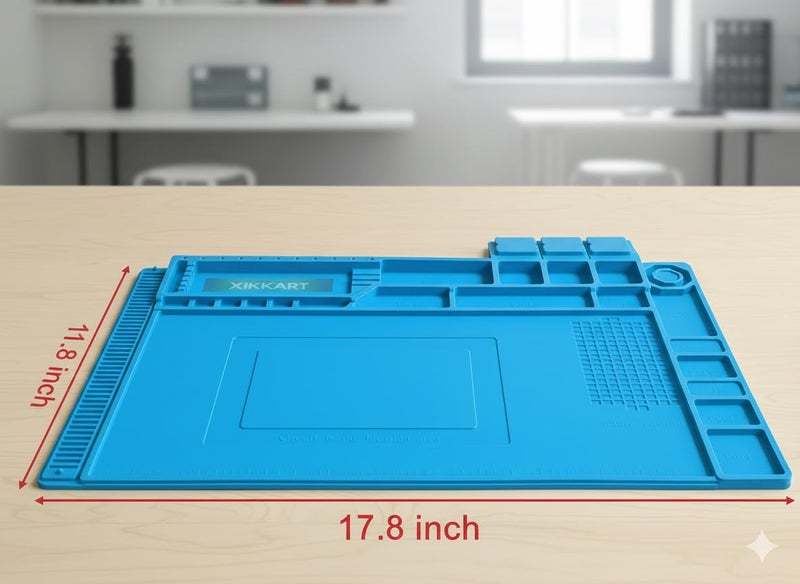 XIKKART Silicone Soldering Mat Heat Resistant up to 932°F – Large 17.8 x 11.8 inch Magnetic Work Mat for Electronics Repair, Cell Phone, Laptop, Computer, Soldering Station (Laptop Repairing Mat) - Image 2