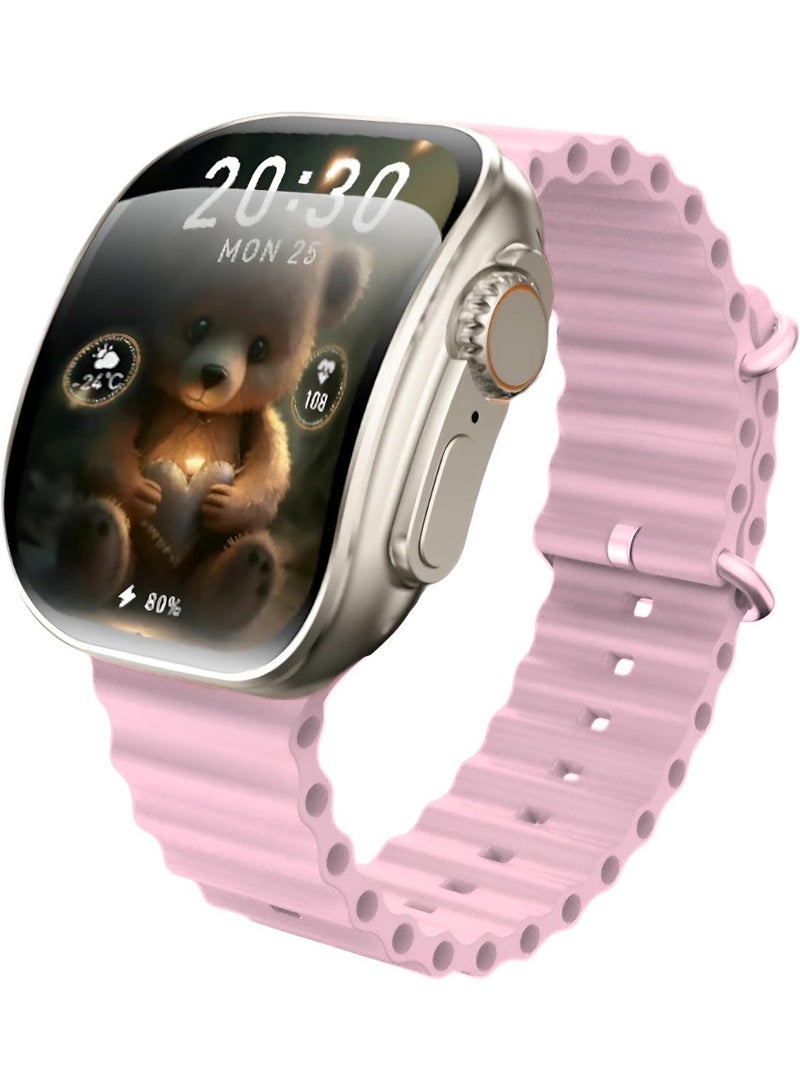 W&O X10 Ultra Smart Watch 3 Curved Glass with Silicone Strap and Wireless Charging pink - Image 1
