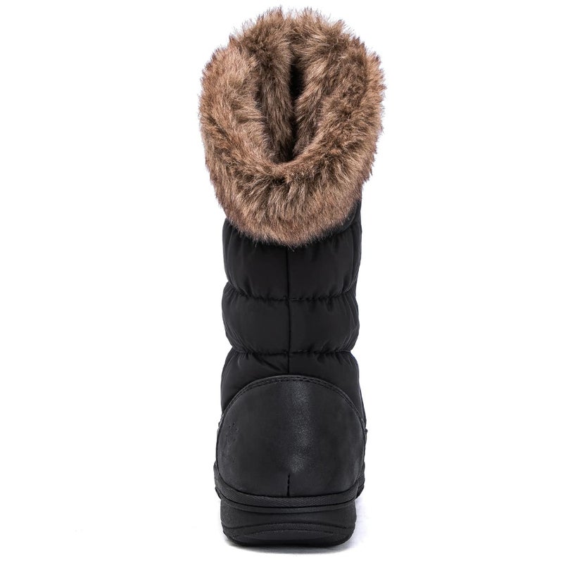 GLOBALWIN Women's Snow Boots Waterproof Mid-Calf Winter Boots For Women With Warm Fleece Lining, Stylish Black Fur Boots For Women With Non-Slip Sole And Quilted Comfortable Boots Size 10M - Image 5