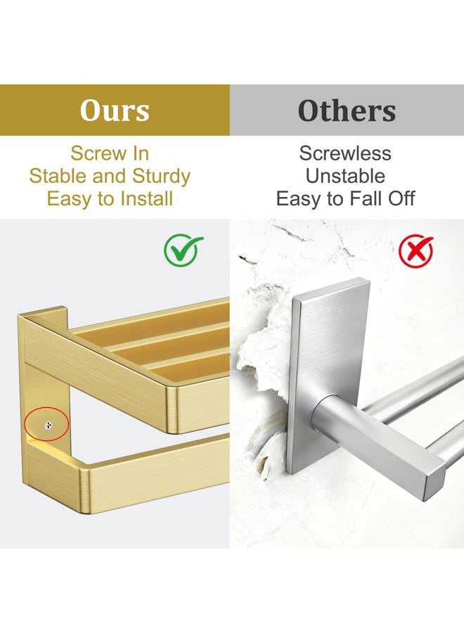 TNOMS Double Towel Rack for Bathroom Brushed Gold Towel Bar 24-inch Towel Holder Stainless Steel Wall-Mounted Bathroom Hardware Accessories - Image 3