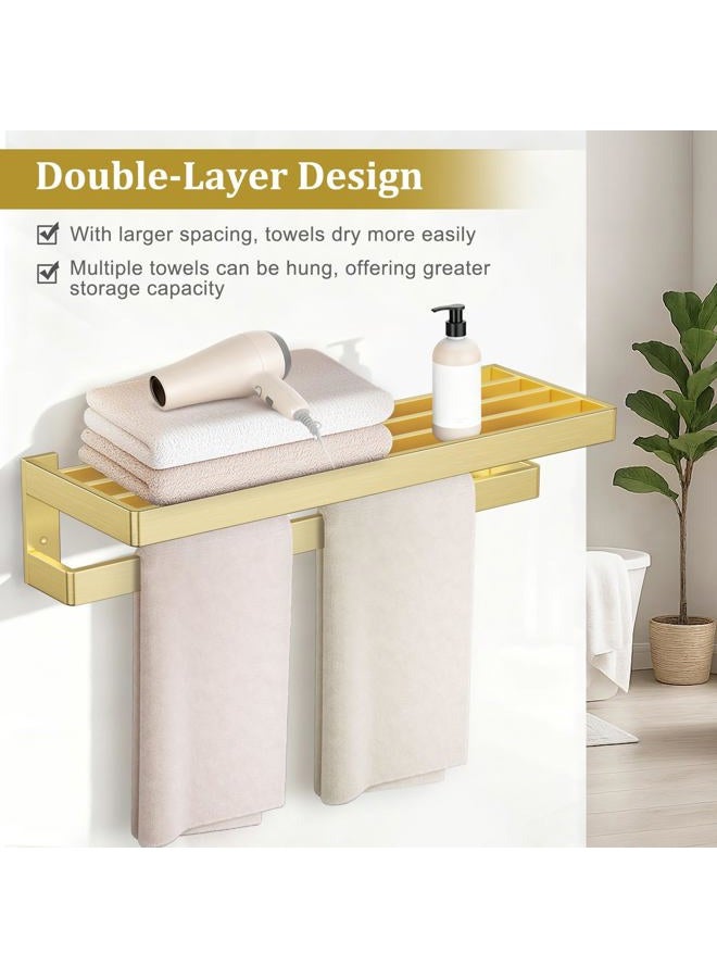 TNOMS Double Towel Rack for Bathroom Brushed Gold Towel Bar 24-inch Towel Holder Stainless Steel Wall-Mounted Bathroom Hardware Accessories - Image 2