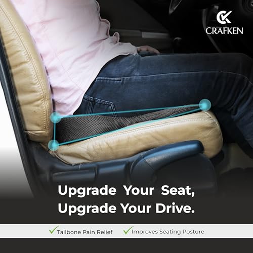 CRAFKEN Memory Foam Seat Cushion for Car - Tailbone & Sciatica Pain Relief Non-Slip Ergonomic Pads with Ventilated Design,Enhanced Driving Support & Coccyx Lumbar Support for Office & Travel Comfort - Image 5
