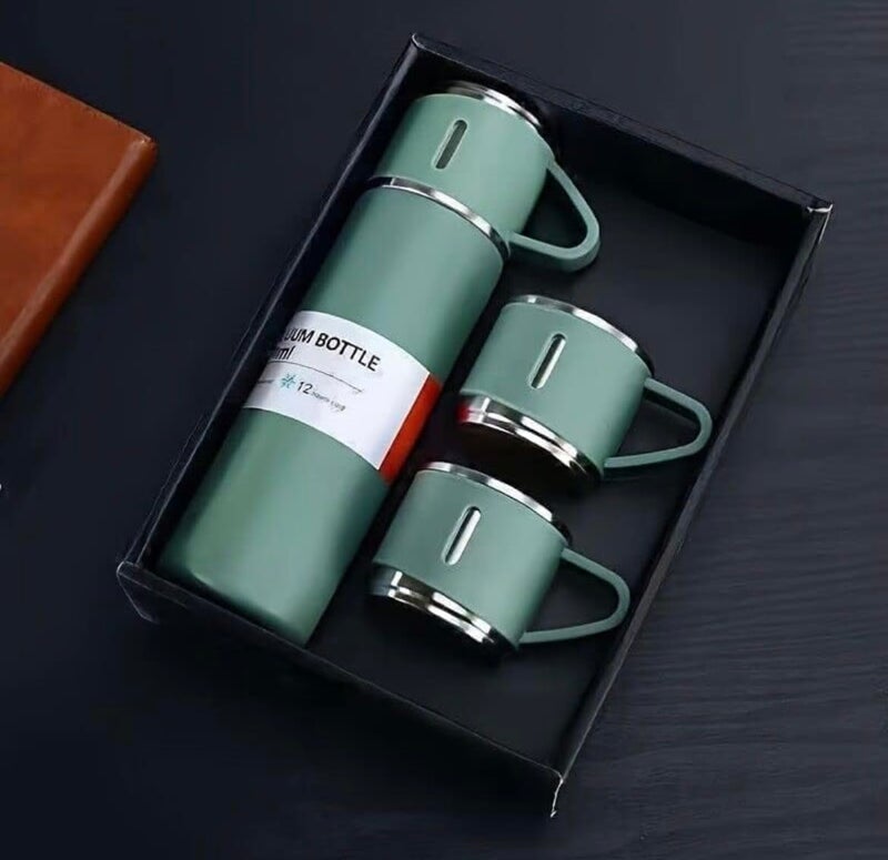 Trunkin Trunkin Vacuum Flask Set with 2 Cups, Insulated Double Wall Stainless Steel 500ml Tea Coffee Thermal Flask with 2 Cups, Hot and Cold Bottle, Corporate Gifts for Employees Christmas Gift 23 cm  - Image 1