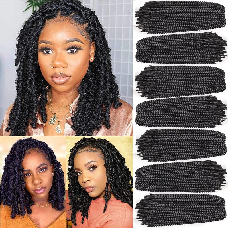 Xtrend 12 Inch 7 Packs Spring Twist Crochet Braids Hair For Butterfly Faux Locks Short Crochet Hair Synthetic Braiding Hair Extensions For Woman 1B