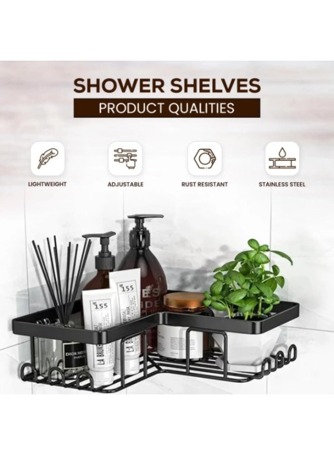 Evatilyoo Corner Shower Caddy 5 Pack, Adhesive Shower Organizer, Shower Rack with 16 Hooks, Large Capacity, Rustproof Stainless Steel Shower Shelf for Inside Shower & Bathroom Storage&Home Decor, Black - Image 4