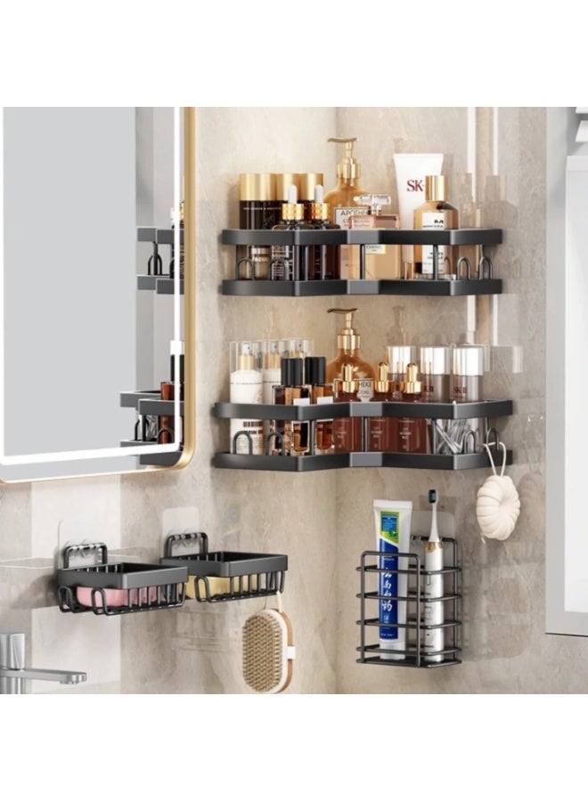 Evatilyoo Corner Shower Caddy 5 Pack, Adhesive Shower Organizer, Shower Rack with 16 Hooks, Large Capacity, Rustproof Stainless Steel Shower Shelf for Inside Shower & Bathroom Storage&Home Decor, Black - Image 3