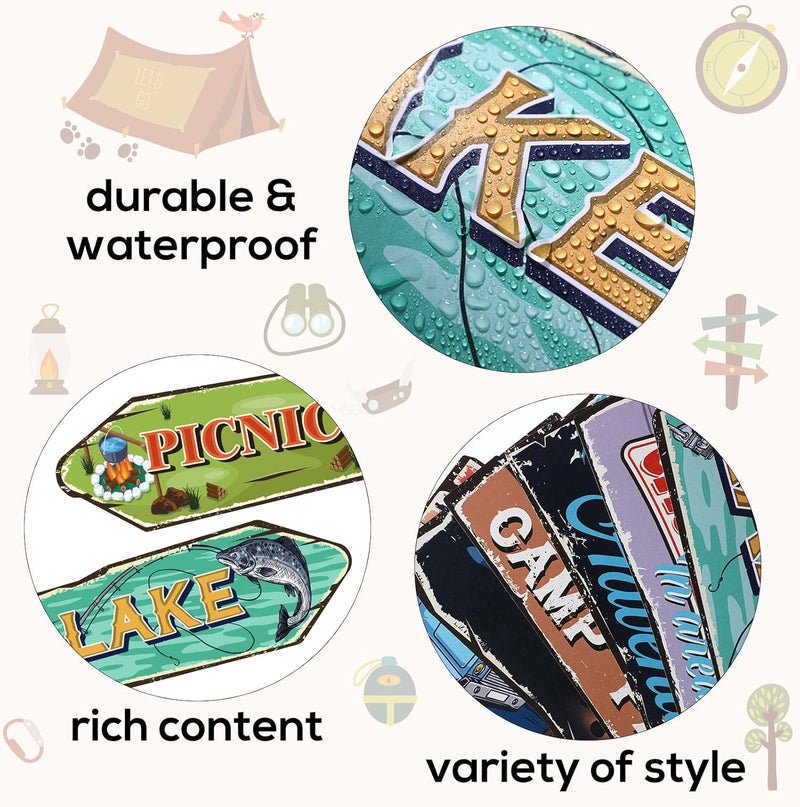 Qunclay Qunclay 24 Pcs Camping Party Sign Party Decor Camping Themed Cutouts Rustic Welcome Yard Wall Directional Signs for Party Supplies Backdrop Decoration  - Image 4