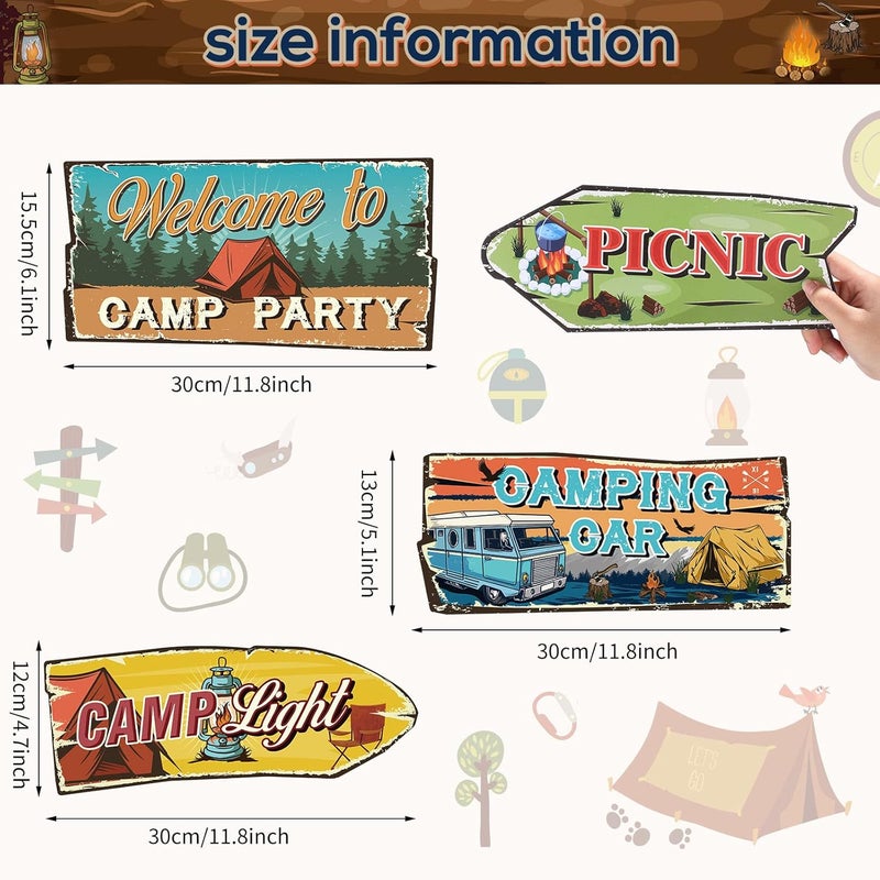 Qunclay Qunclay 24 Pcs Camping Party Sign Party Decor Camping Themed Cutouts Rustic Welcome Yard Wall Directional Signs for Party Supplies Backdrop Decoration  - Image 2