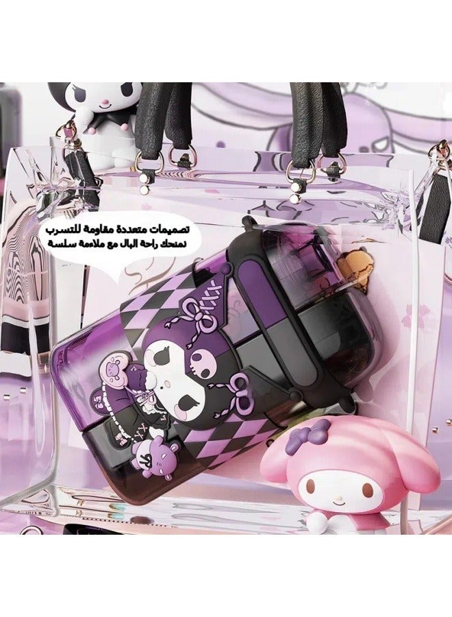 general Sanrio Warehouse Double Drinking Cup Kuromi Children's Student Straw cup Tritan water bottle 600ml - Image 3
