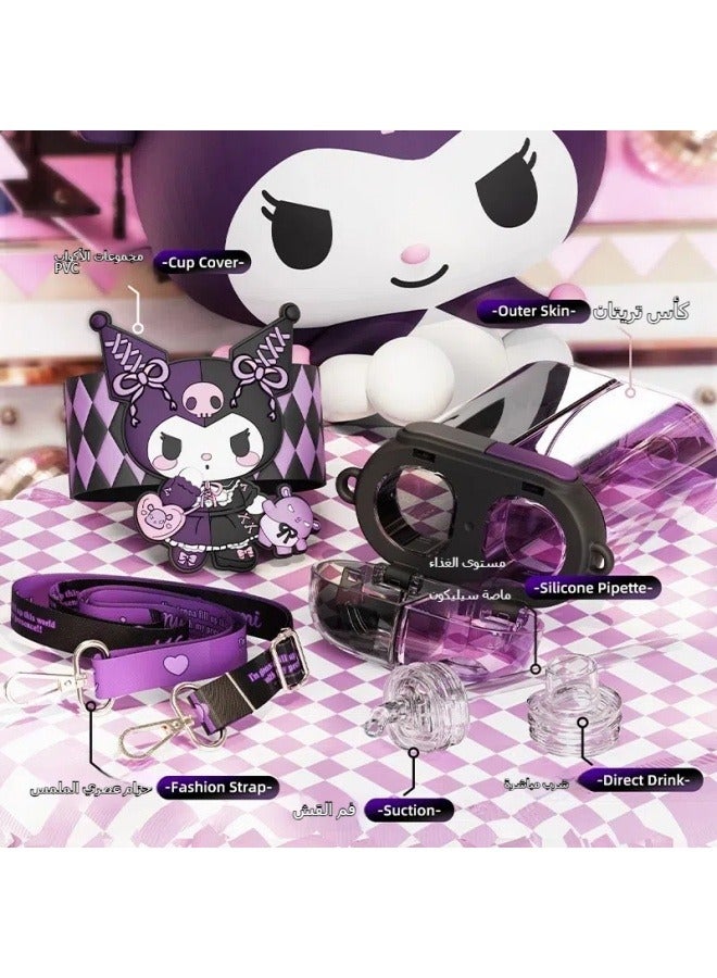 general Sanrio Warehouse Double Drinking Cup Kuromi Children's Student Straw cup Tritan water bottle 600ml - Image 4