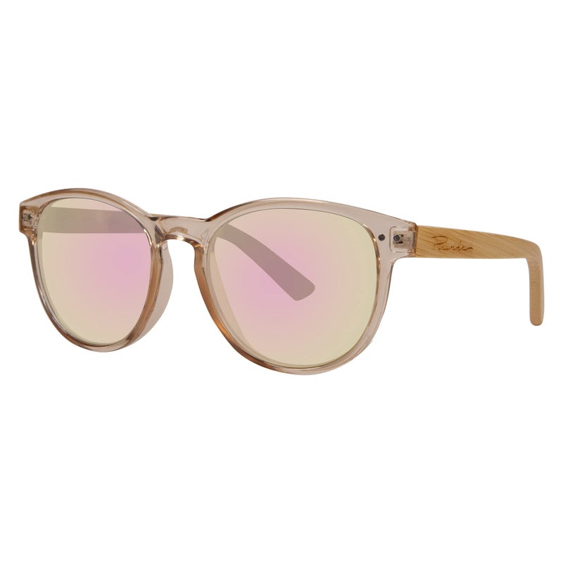 Piranha Eyewear Piranha Aerial Women's Round Bamboo Sunglasses with Pink Crystal Frame & Mirrored Lenses, Pink, Frame Width: 143.0 mm - Image 1