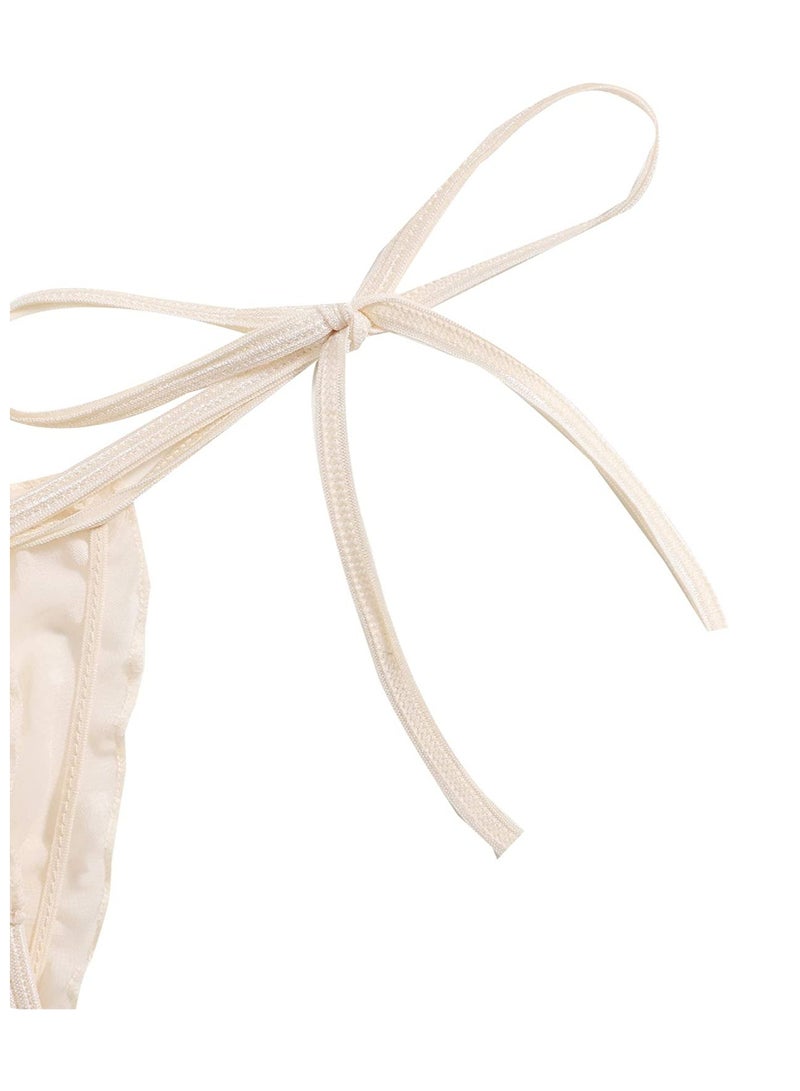 Women's Jacquard Lace Up Pleated Trim Underwear Set Bra and Underwear - Image 4