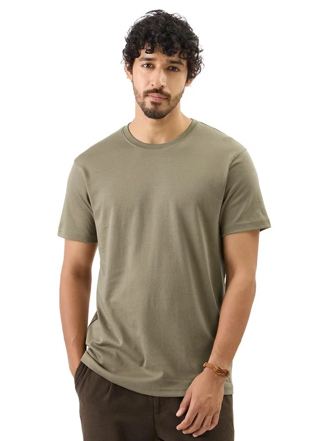 The Souled Store Men Khaki Plain Interlock Cotton T-Shirt