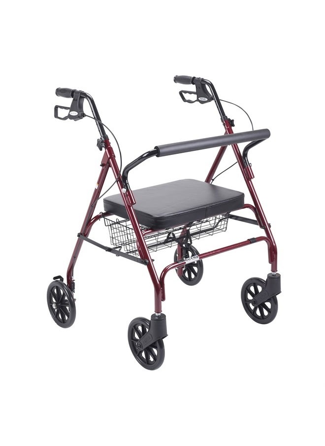 Drive Medical 10215RD-1 Bariatric Foldable Rollator Walker with Seat, Red  - Image 1