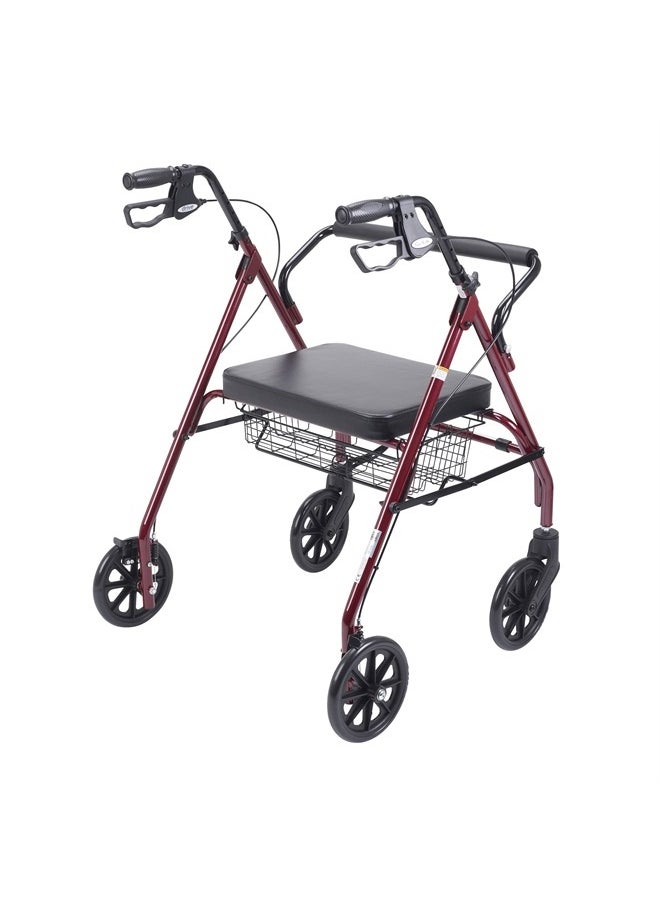 Drive Medical 10215RD-1 Bariatric Foldable Rollator Walker with Seat, Red  - Image 2