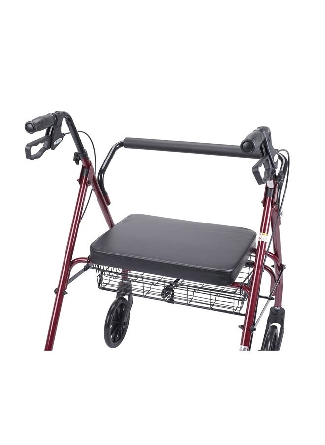 Drive Medical 10215RD-1 Bariatric Foldable Rollator Walker with Seat, Red  - Image 3