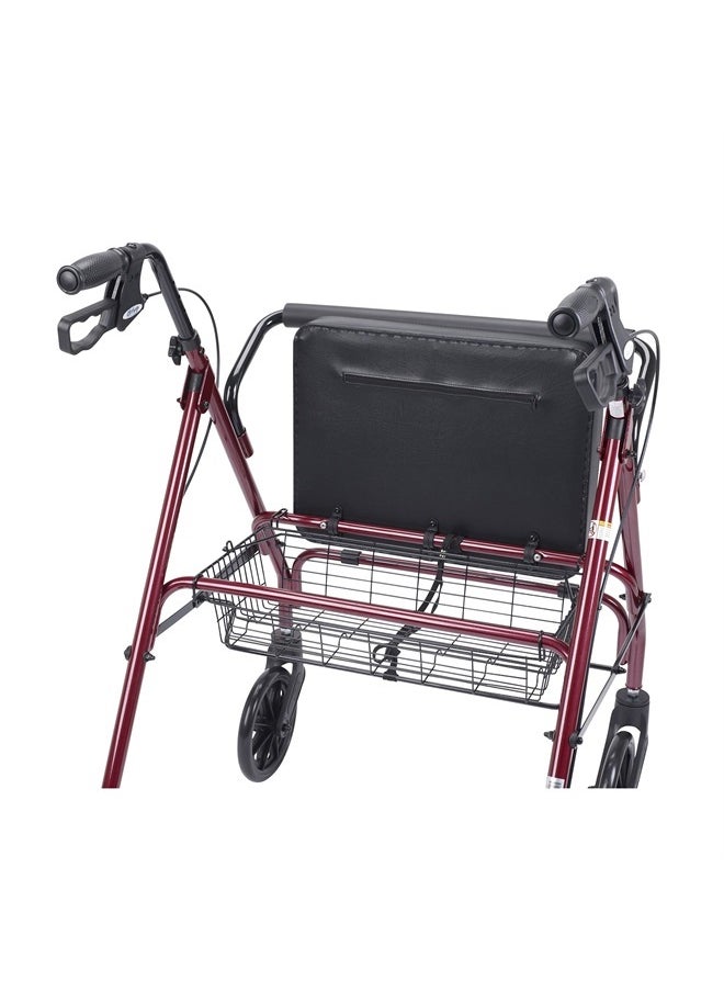 Drive Medical 10215RD-1 Bariatric Foldable Rollator Walker with Seat, Red  - Image 4