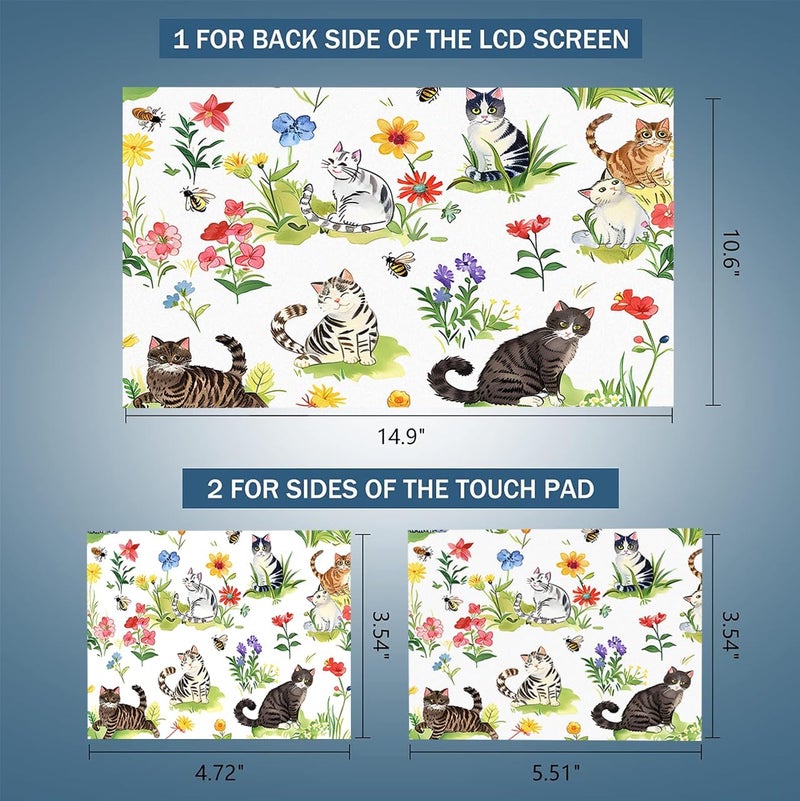 AORTDES Laptop Skin Sticker 12.1 13 13.3 14 15 15.6 Inches Netbook Sticker Decal Reusable Universal Notebook PC Art Personalized Protector by (AD-NEK-86 Garden Cat) - Image 2