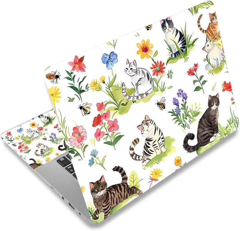 AORTDES Laptop Skin Sticker 12.1 13 13.3 14 15 15.6 Inches Netbook Sticker Decal Reusable Universal Notebook PC Art Personalized Protector by (AD-NEK-86 Garden Cat) - Image 1