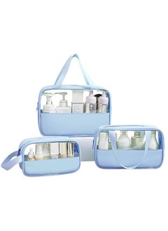 Swift 3 Pack Travel Toiletry Bag, Waterproof Clear PVC Makeup Cosmetic Bag, Zippered Carry on Pouch, Portable Travel Bag for Bathroom, Vacation, Blue  - Image 1