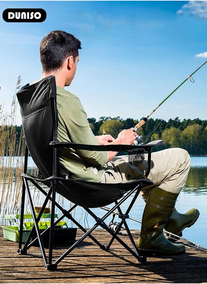 DUNISO - Heavy Duty Folding Camping Chair with Side Pockets and with Carry Bag, Garden Fish Chair Oxford Fabric Chair Outdoor Lounge Chair for Fishing, Camping, Picnics, BBQs, Beach & Outdoor Activities - Image 1