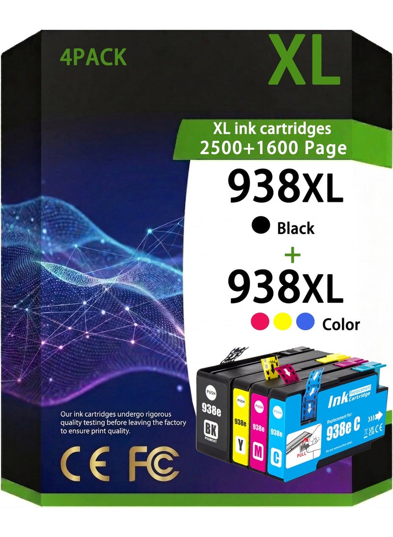 938-4PK Compatible Ink Cartridges Replacement for 938XL 938e 938 XL 4 Combo Pack 1 Black 1 Cyan 1 Magenta 1 Yellow for Printer Officejet Pro 9120e 9730e 9720e 9122e 9130e 9120b 9132e 9125e 9120r - Image 1