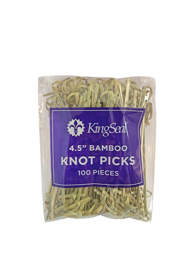 KingSeal 200 قطعة | أعواد تزيين على شكل عقدة زهور من خشب البامبو من كينجسيل، أسياخ، 4.5 بوصة، مثالية للكوكتيلات والمقبلات - عبوتان من 100 قطعة - Image 3