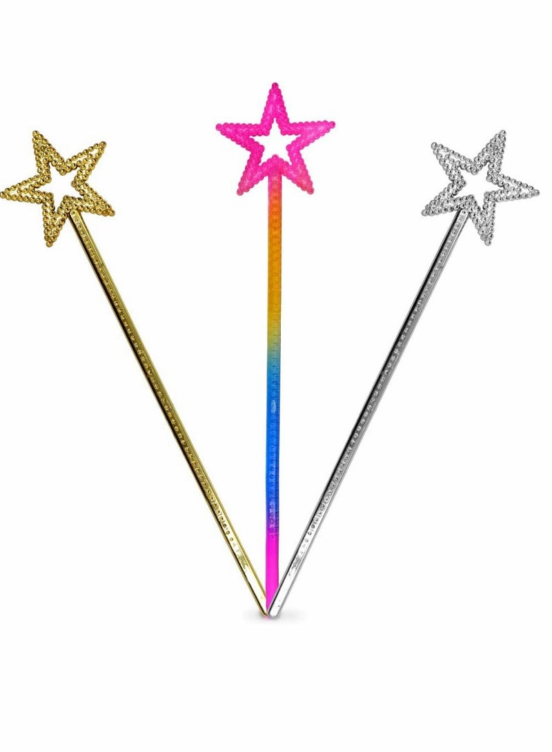 KASTWAVE Star Fairy Wands 6PCS Girls Costume Props Star Magic Wand Angel Fairy Wands Sticks Birthday Party Wedding Halloween Cosplay Christmas 13 Inches (3 Color) - Image 1