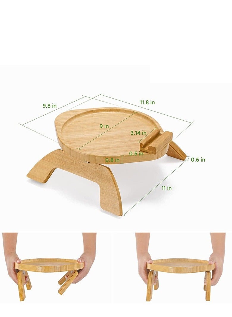 Generic Bamboo Sofa Arm Tray with 360° Rotating Phone Holder, Ideal for Snacks and Drinks  - Image 2