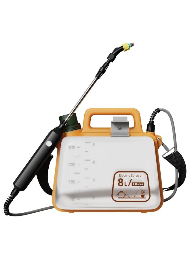 porodo Battery Powered Sprayer, Battery Powered Electric with handle, 8L Capacity with 3 Nozzles, Dual spray Mode, Garden Sprayer with Adjustable Shoulder Strap for Lawn & Garden - Orange - Image 2