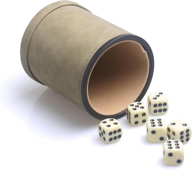 Bc Toptan PU Leatherette Dice Cup with 6 Dot Dices for Yahtzee Farkle Bar Party Dice Games - Image 2