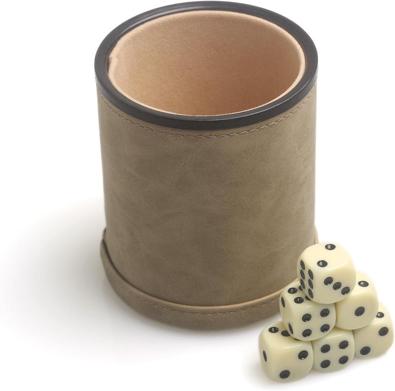 Bc Toptan PU Leatherette Dice Cup with 6 Dot Dices for Yahtzee Farkle Bar Party Dice Games - Image 1