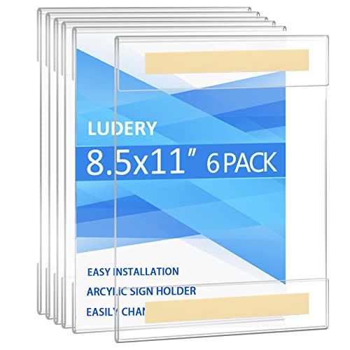 Ludery Acrylic Sign Holder 8.5 x 11 Wall Mount, Wall Mount Sign Holders, Clear Acrylic Frame with 3M Tape Adhesive, Plastic Wall Sign Holder for Office, Home, Restaurant-Vertical (6 Pack) - Image 1
