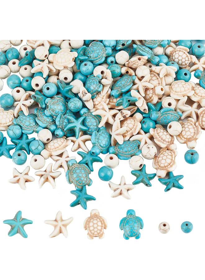 6 Strands 180~200Pcs Turtle Beads Turtles Charms Starfish White Blue Beads Bulk Synthetic Turquoise 8mm Round Bead Summer Ocean Sea Animal Beads for Jewelry Making Beading Kit DIY Craft - Image 1