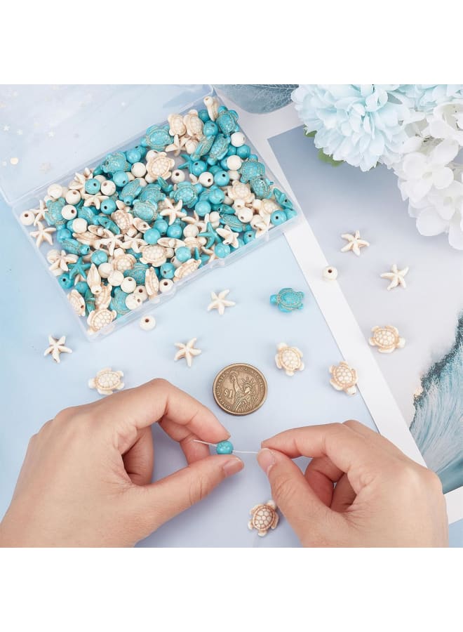 6 Strands 180~200Pcs Turtle Beads Turtles Charms Starfish White Blue Beads Bulk Synthetic Turquoise 8mm Round Bead Summer Ocean Sea Animal Beads for Jewelry Making Beading Kit DIY Craft - Image 3