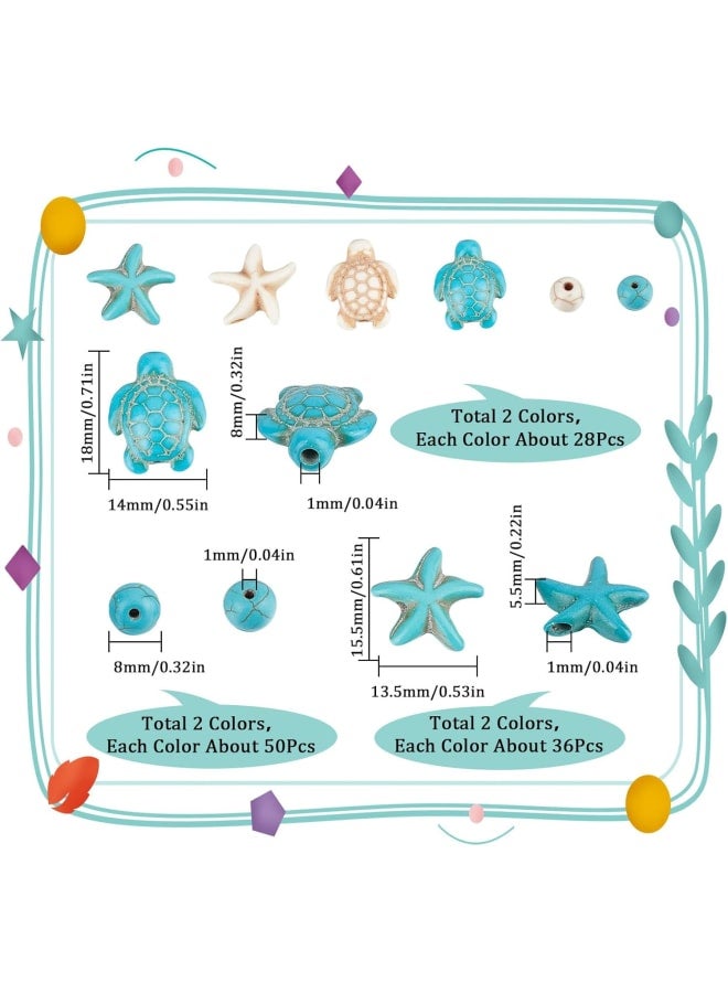 6 Strands 180~200Pcs Turtle Beads Turtles Charms Starfish White Blue Beads Bulk Synthetic Turquoise 8mm Round Bead Summer Ocean Sea Animal Beads for Jewelry Making Beading Kit DIY Craft - Image 2