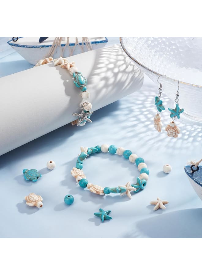 6 Strands 180~200Pcs Turtle Beads Turtles Charms Starfish White Blue Beads Bulk Synthetic Turquoise 8mm Round Bead Summer Ocean Sea Animal Beads for Jewelry Making Beading Kit DIY Craft - Image 4