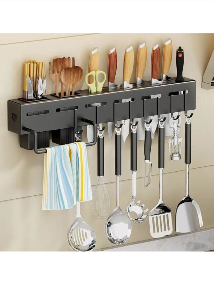 Kutis 1-Piece Multi-Functional Kitchen Storage Rack Kitchen Shelving With Double Cup And Hook Black 50x7.4x5.5 cm  - Image 1