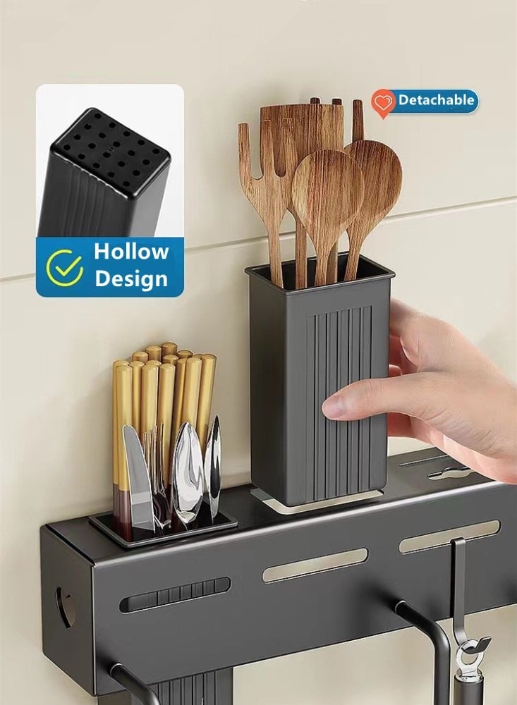 Kutis 1-Piece Multi-Functional Kitchen Storage Rack Kitchen Shelving With Double Cup And Hook Black 50x7.4x5.5 cm  - Image 2