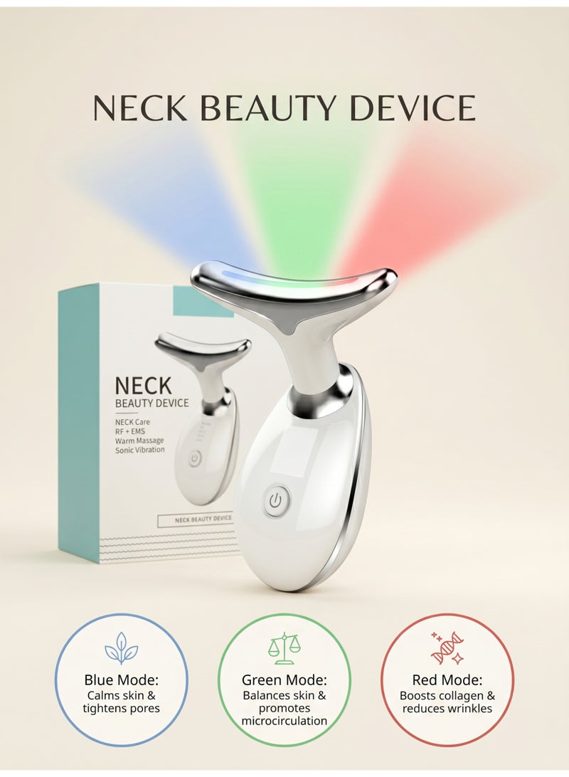 جهاز تجميل للرقبة والوجه بثلاثة ألوان LED مع تيار دقيق EMS، جهاز شد البشرة ورفع خط الفك وتقليل الذقن المزدوجة ومكافحة التجاعيد - Image 3