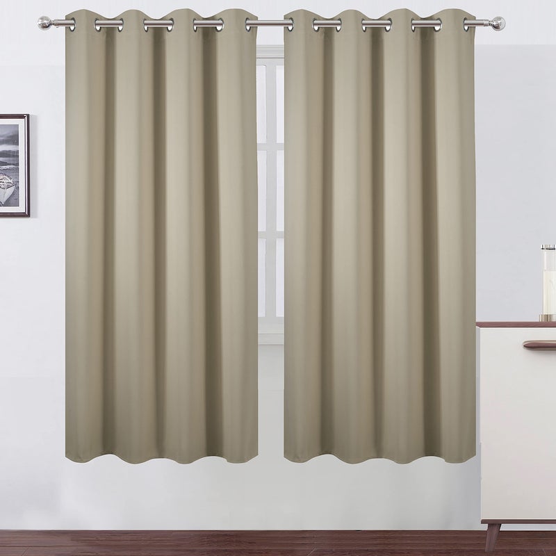 LEMOMO Beige Thermal Blackout Curtains/52 x 72 Inch/Set of 2 Panels Room Darkening Curtains for Bedroom - Image 1