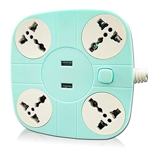 Pick Ur Needs Extension/Cord/Board/Switch/Power Strip with 2 USB Charging Ports and 4 Socket - 10 Amp Heavy Duty for Multiple Devices Smartphone Tablet Laptop(Green) - Image 1