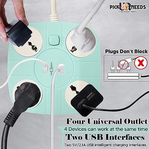 Pick Ur Needs Extension/Cord/Board/Switch/Power Strip with 2 USB Charging Ports and 4 Socket - 10 Amp Heavy Duty for Multiple Devices Smartphone Tablet Laptop(Green) - Image 3