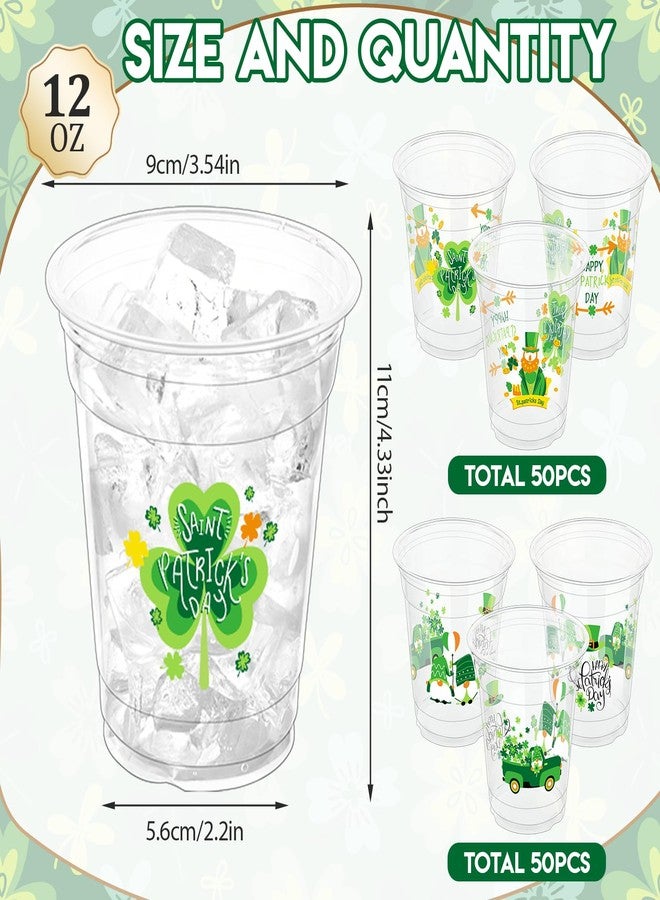 ZCPTZ 100 Pcs St. Patrick's Day Party Cups,12 oz St. Patrick Disposable Clear Plastic Cups Irish Green St Patrick's Day Party Lucky Clover Cups for St. Patrick Irish Birthday Party Irish Party Supplies - Image 2