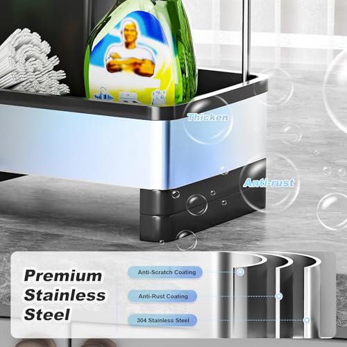 Ewaiira Sponge Holder for Kitchen Sink Stainless Steel Sink Caddy with Brush Holder Dishcloth Rack Countertop Sink Organizer Soap Dispenser Kitchen Organizers Storage Essentials DBlack 98 - Image 3