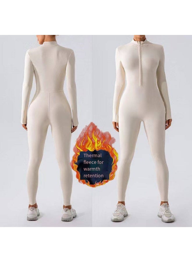 general Zip-up tight fleece winter and autumn one-piece yoga suit, warm one-piece clothing, running and fitness wear - Image 1