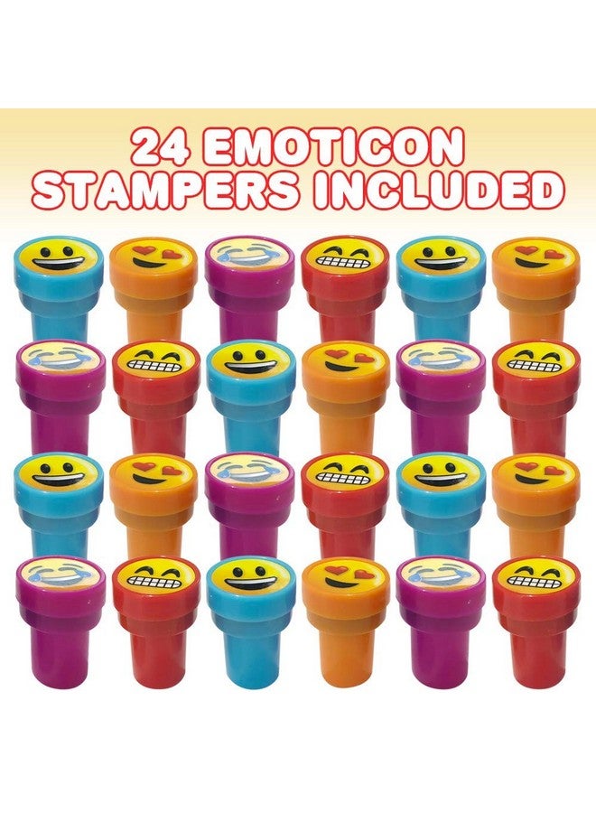 ArtCreativity ArtCreativity Emoticon Stamper for Kids, Pack of 24 Pre-Inked Emoji Kids Stamps, Smiley Happy Face Stamp Party Favor Birthday Gift Supplies Easter Piñata Fillers, Arts n Crafts Teacher Stamps Set - Image 2