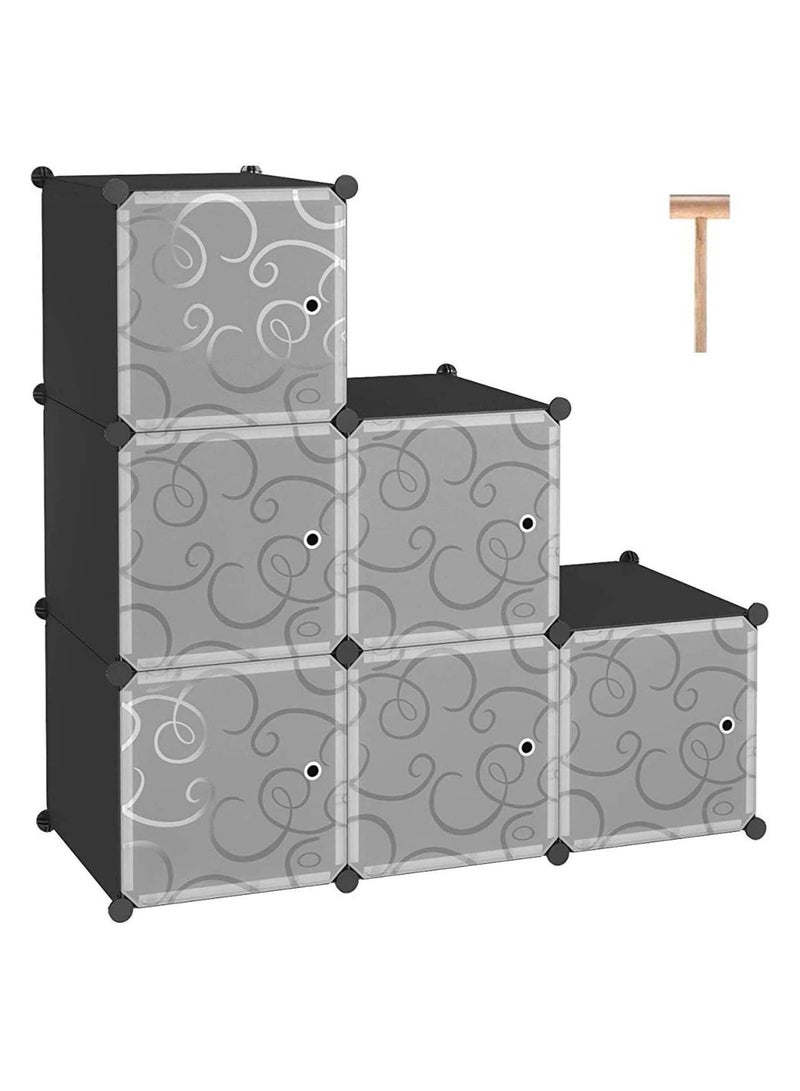 DubaiGallery 6 -Cube Plastic Shoe Storage Organizer Units, Stack-able Shoe Organizing Rack, Closed Shoe Organizer Boxes Bins with Doors, Space Saving Shoe Storage Cabinet for Heels, Boots, Slippers  - Image 1