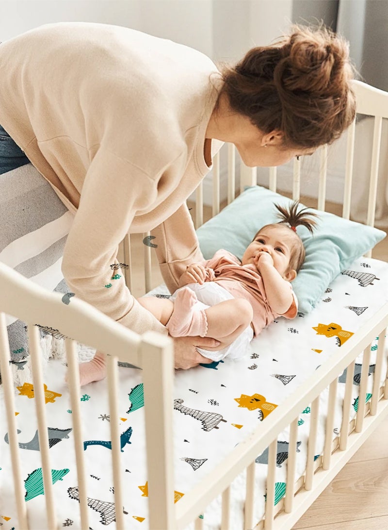URbazaar Waterproof Crib Mattress Protector Sheets,%100 Cotton Fabric, Absorbent Crib/Toddler Mattress Protector, Quilted, Certified, Noiseless Machine Wash, Animal World  (5/6 cm ，4 sizes available) - Image 5